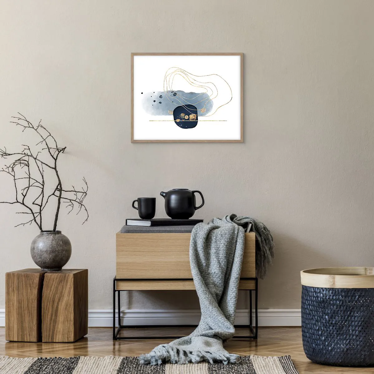 Poster în ramă de stejar deschis - Fantezie albastru-auriu - 50x40 cm