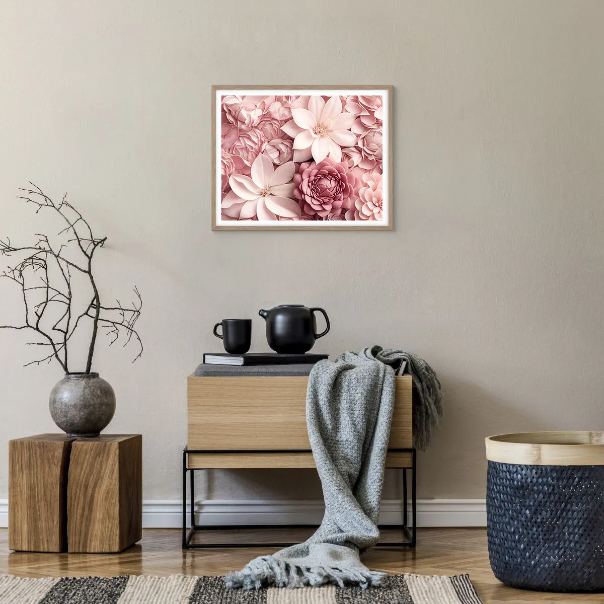 Plakat i ramme af lyst egetræ - I lyserøde kronblade - 50x40 cm