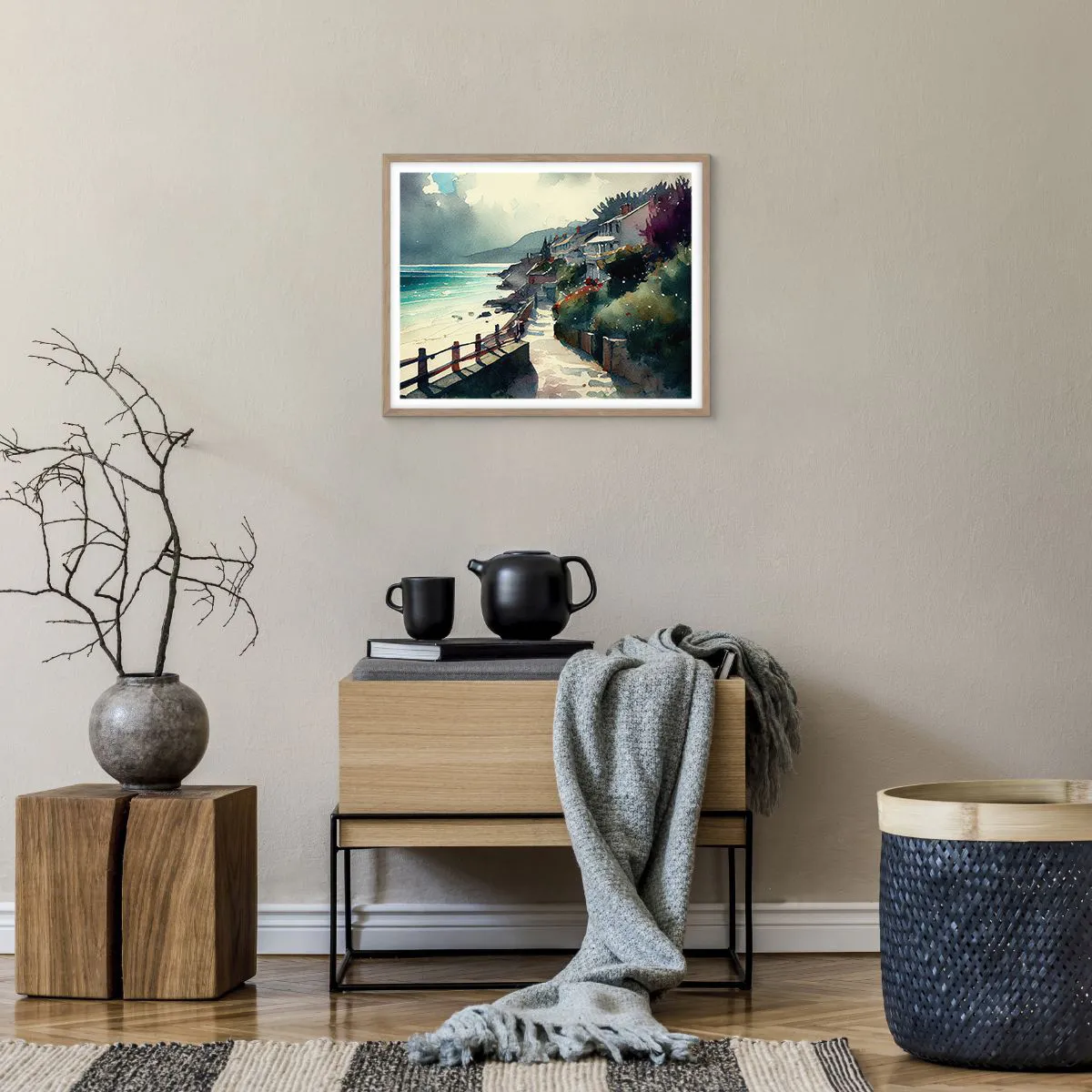 Pôster com moldura de carvalho claro - Cidade mediterrânea - 50x40 cm