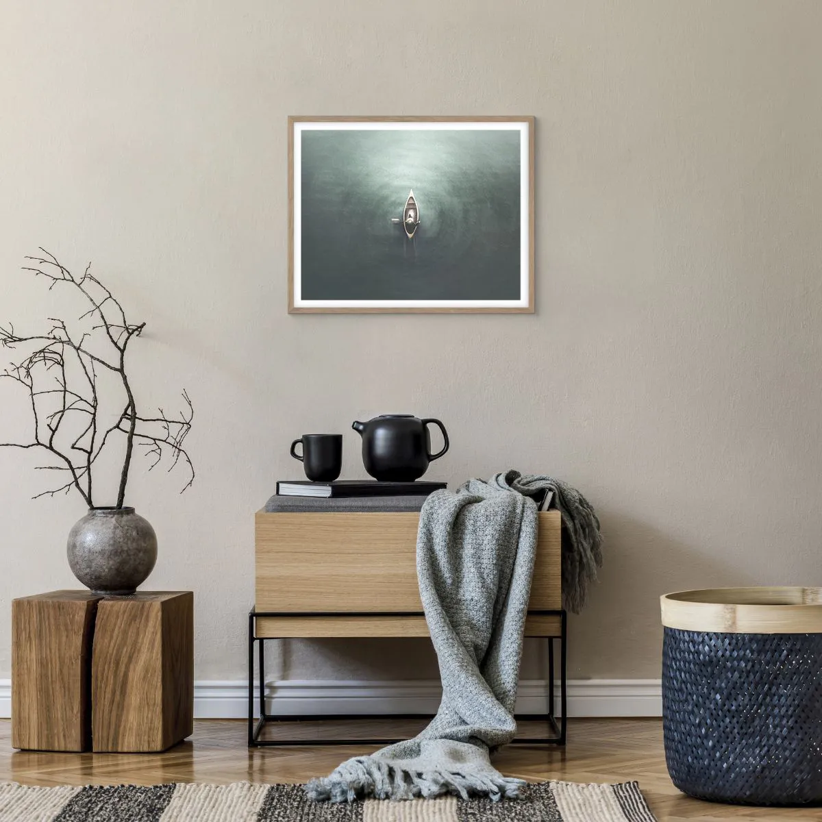 Pôster com moldura de carvalho claro - Através do lago da lua - 50x40 cm