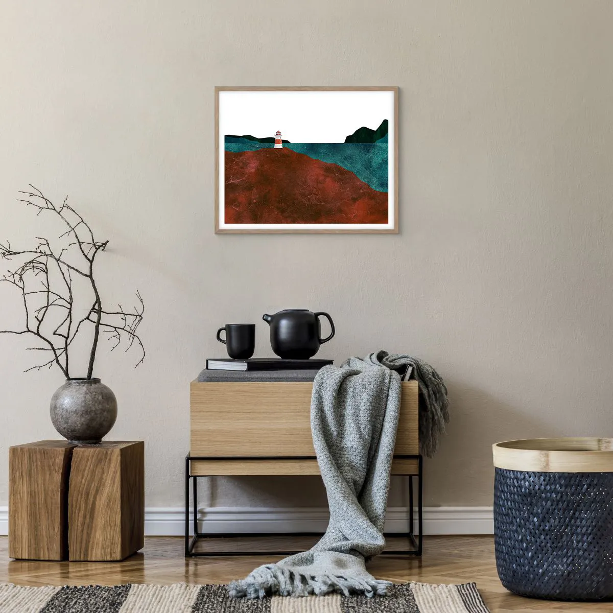 Plakat i ramme af lyst egetræ - Med blikket rettet mod havet - 50x40 cm