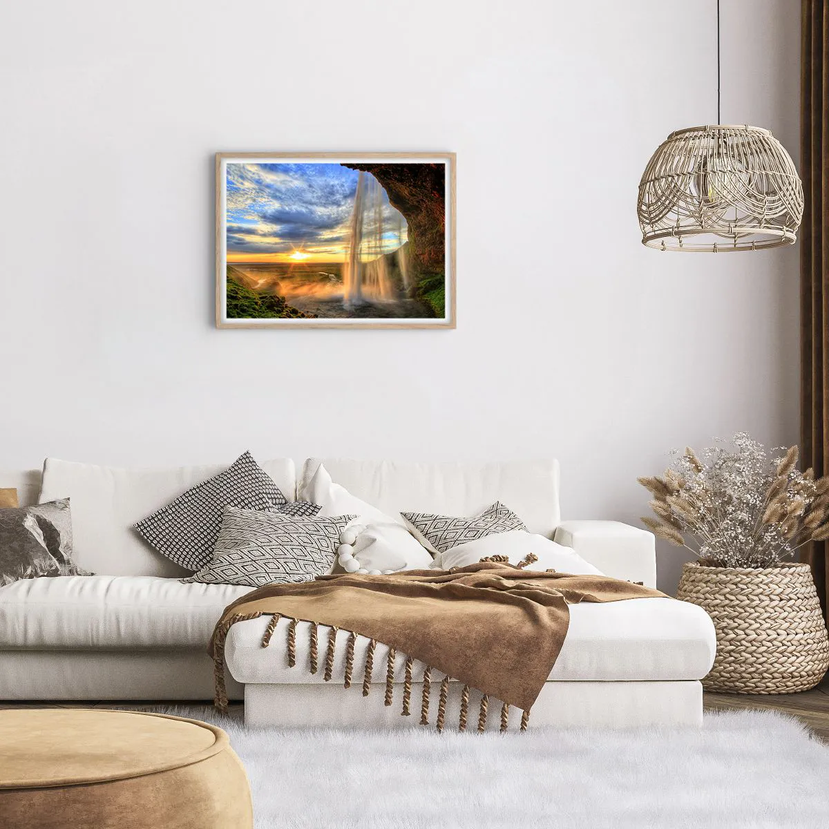 Plakat i ramme af lyst egetræ - Verden bag sløret af dråber - 70x50 cm