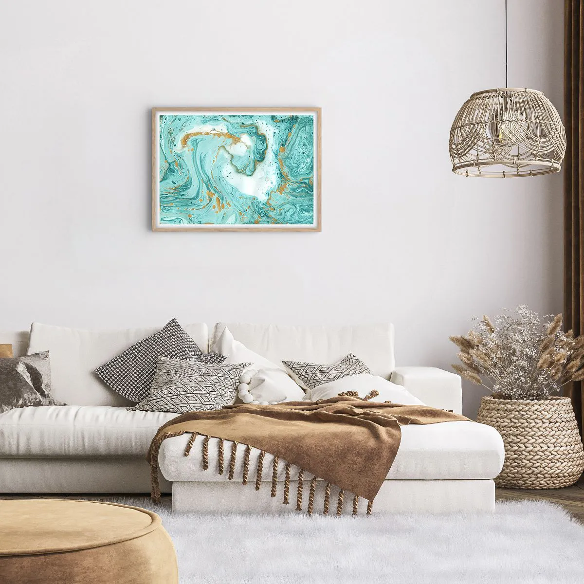 Poster in light oak frame - Under the Great Wave of the Edo Period - 70x50 cm