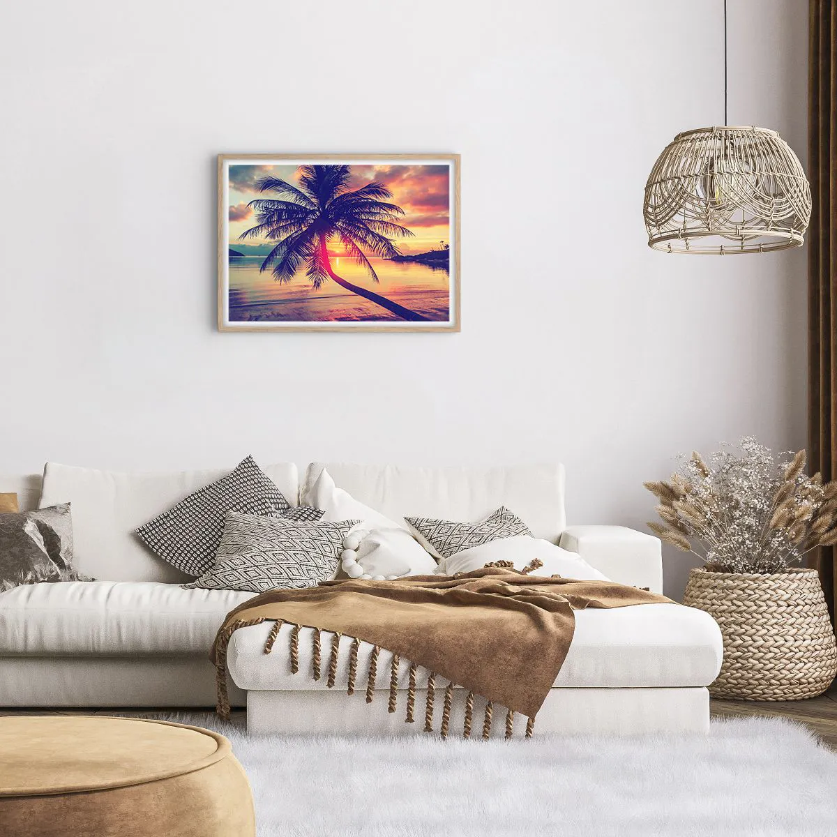 Affiche dans un chêne clair - Poster - Soirée sous les palmiers - 70x50 cm