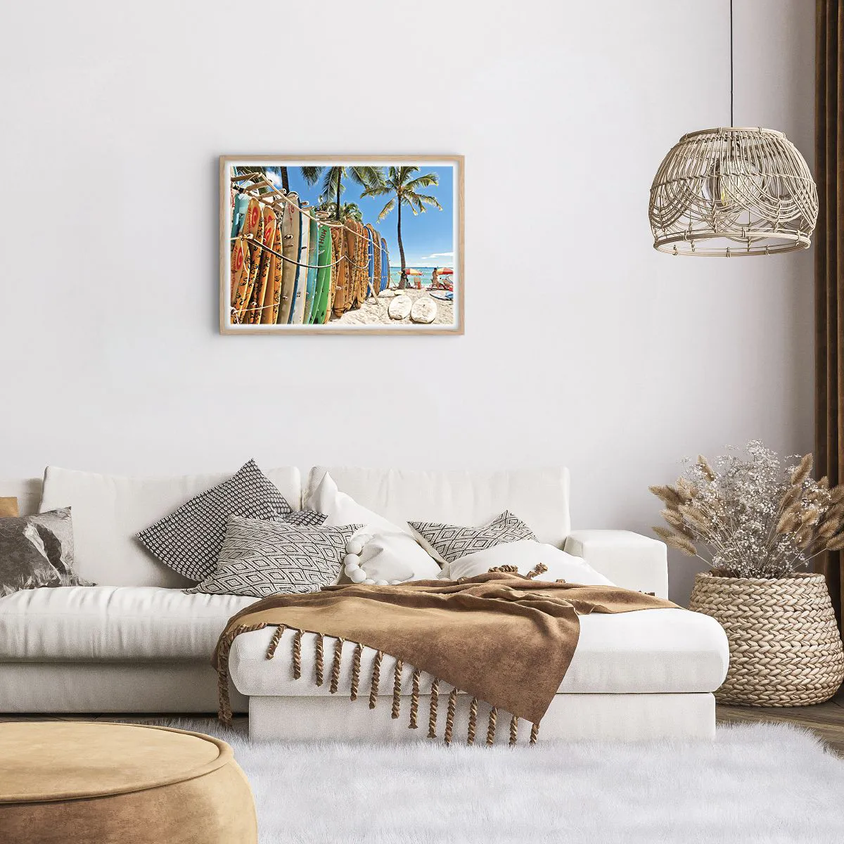 Plakat i ramme af lyst egetræ - Solrig sjov - 70x50 cm