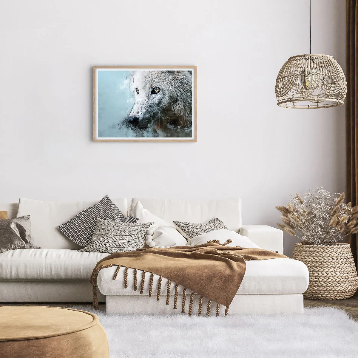 Plakat i ramme af lyst egetræ - Mød ulvesjælen - 70x50 cm