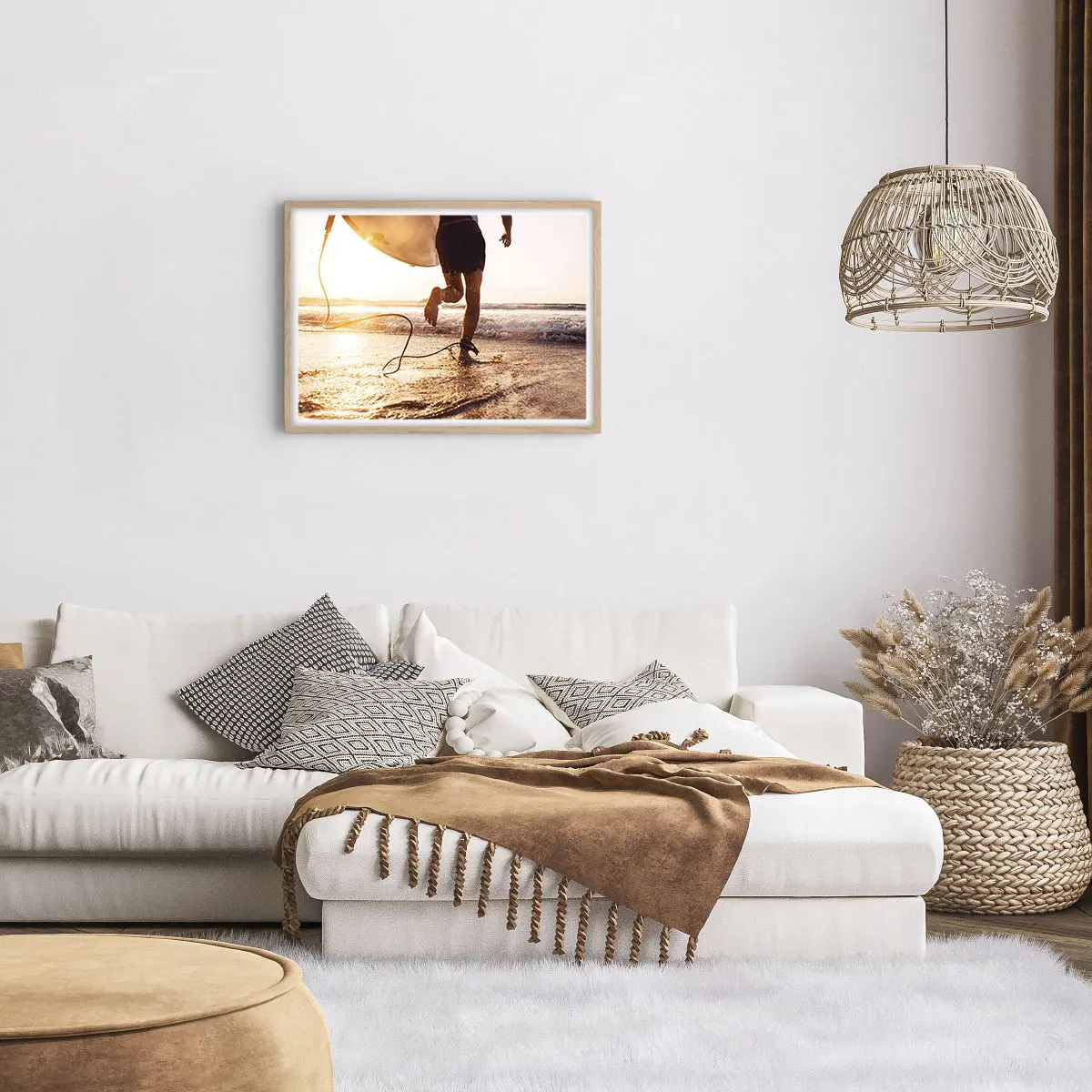 Plakat i ramme af lyst egetræ - For at møde bølgen - 70x50 cm