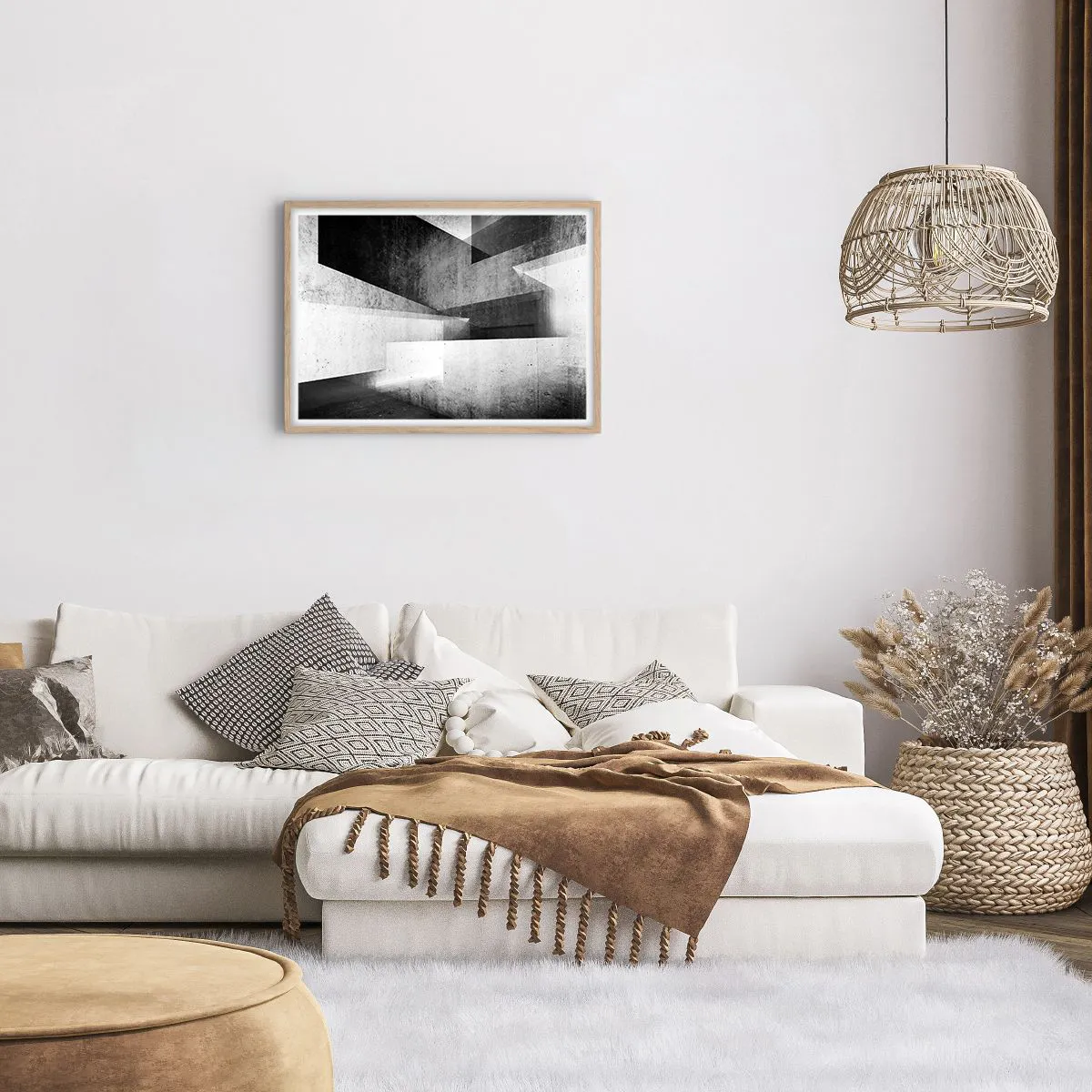 Plakat i ramme af lyst egetræ - Rummet struktur - 70x50 cm