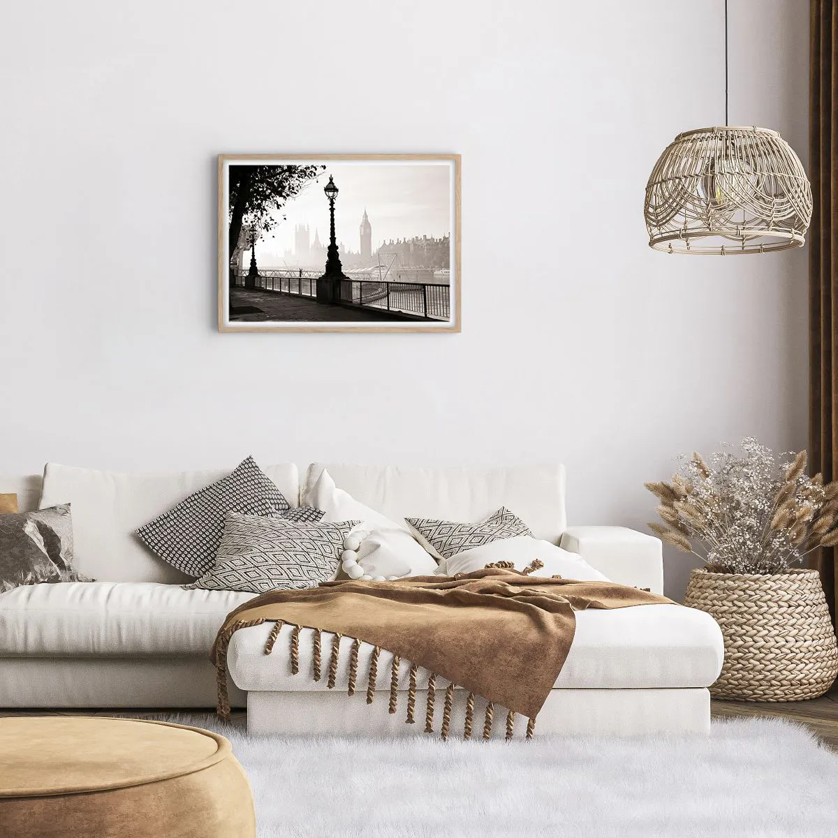 Plakat i ramme af lyst egetræ - London morgen - 70x50 cm