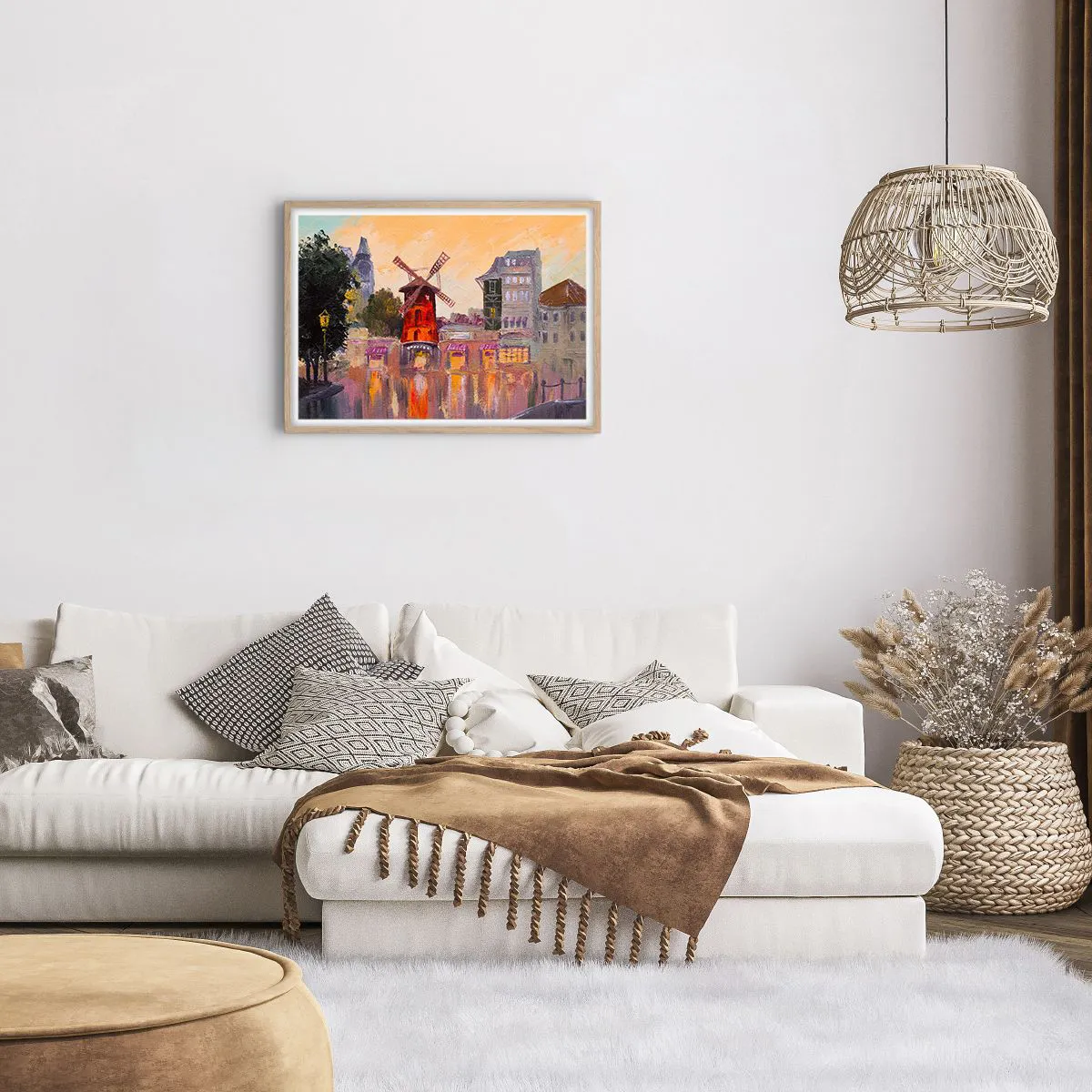 Poszter világos tölgy keretben - Párizsi ikonok - Moulin Rouge - 70x50 cm