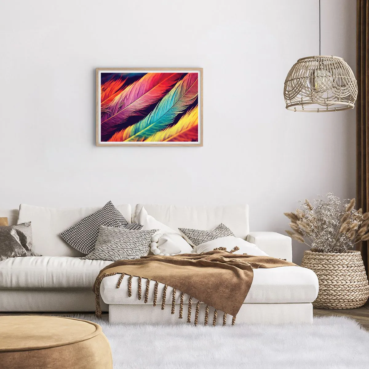 Poster in einem Rahmen aus heller Eiche - Gefiederter Regenbogen - 70x50 cm