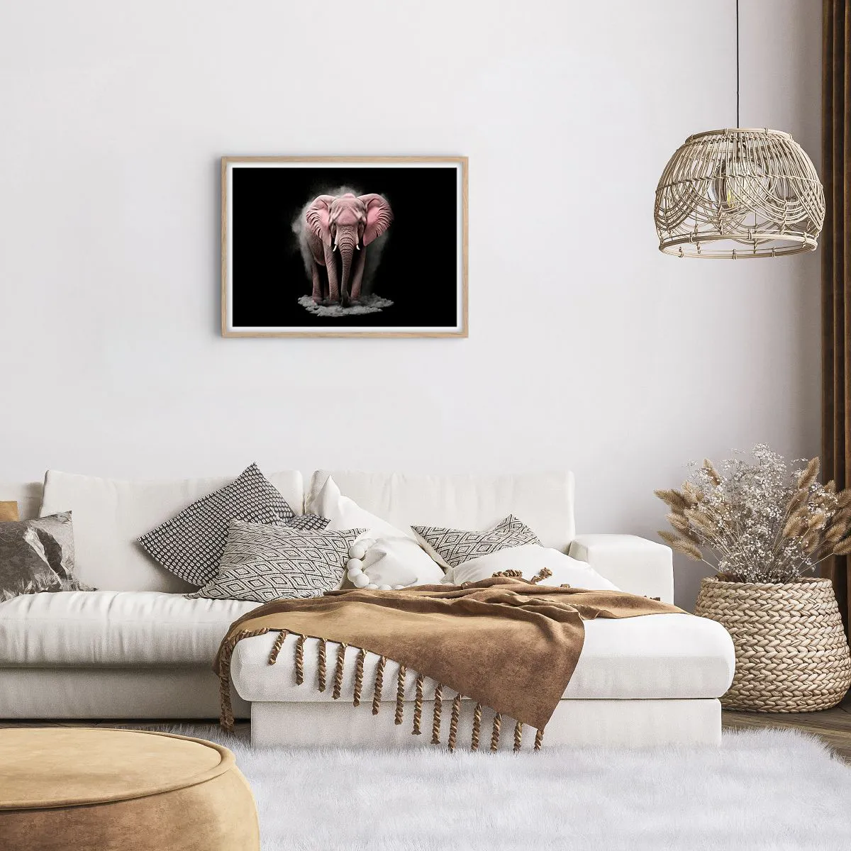 Pôster com moldura de carvalho claro - Não pense em um elefante rosa! - 70x50 cm