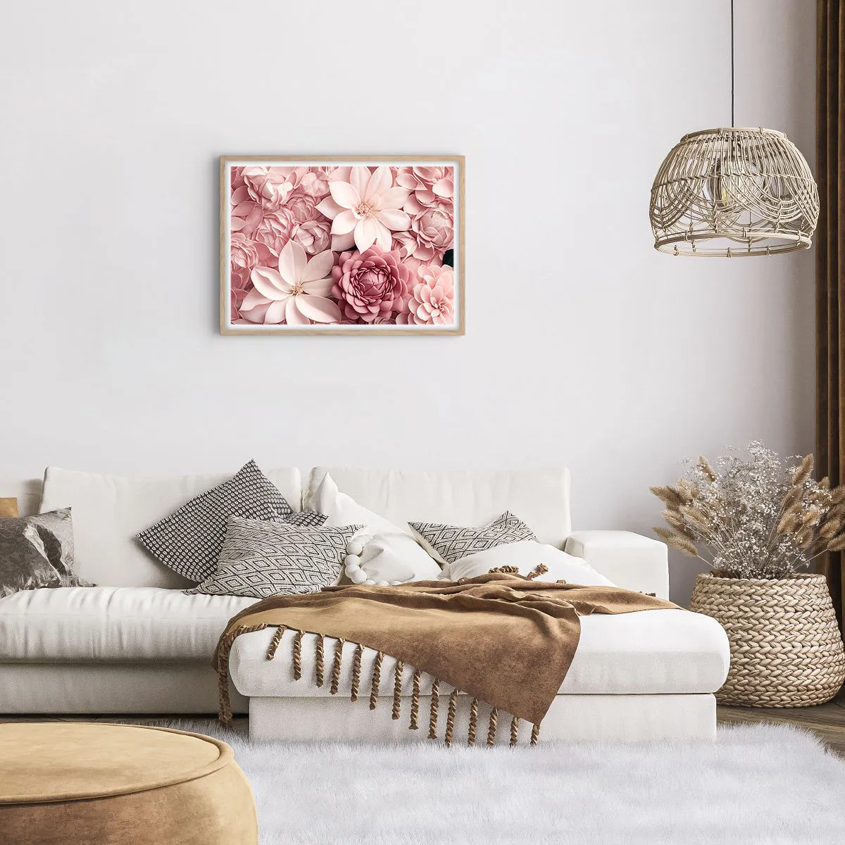 Poster in einem Rahmen aus heller Eiche - In rosa Blütenblättern - 70x50 cm