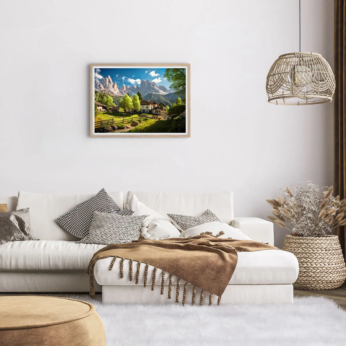 Plagát v ráme zo svetlého duba - Alpská idyla - 70x50 cm
