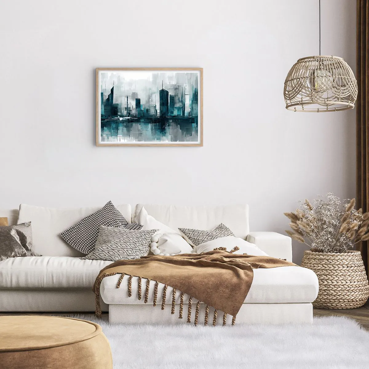 Een poster in een licht eiken lijst - Een stad in de kleur van regen - 70x50 cm