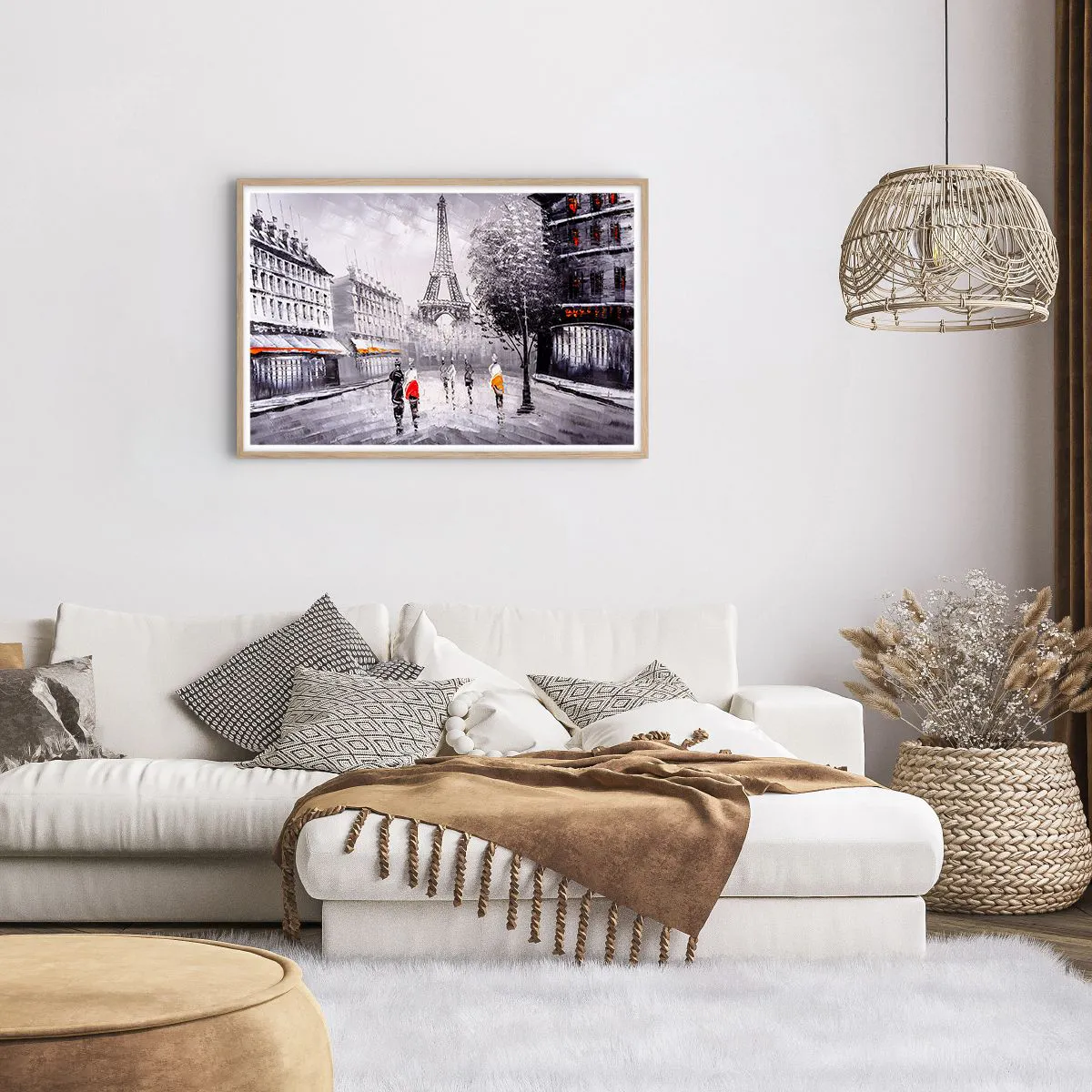 Poszter világos tölgy keretben - Párizsi séta - 91x61 cm