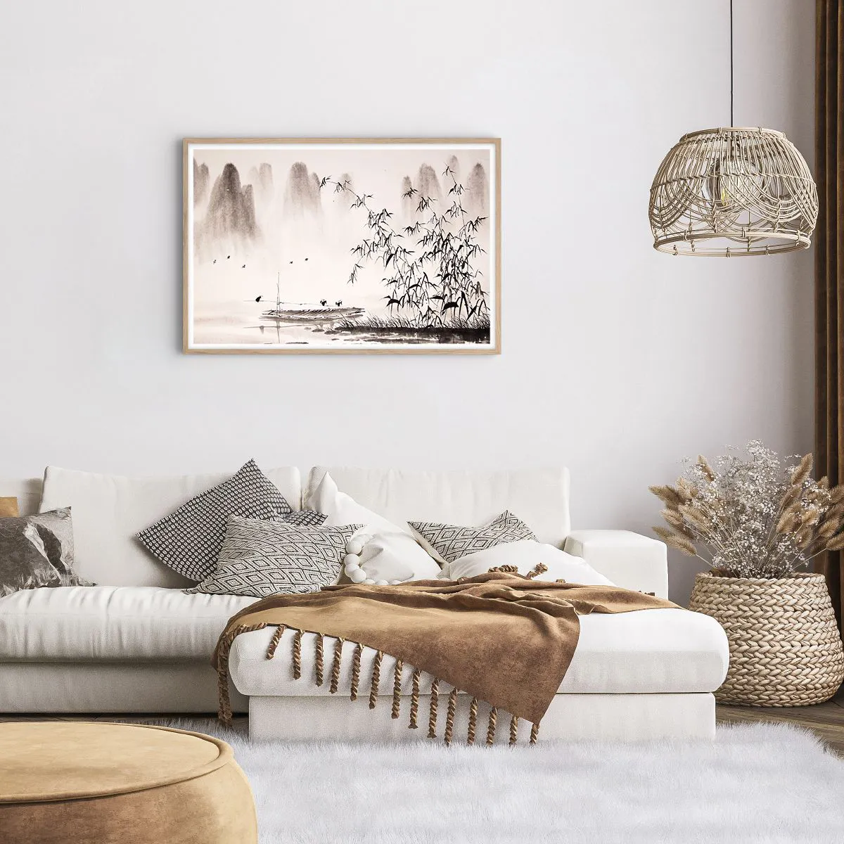 Plakat i ramme af lyst egetræ - Stilhed i rismarkerne - 91x61 cm