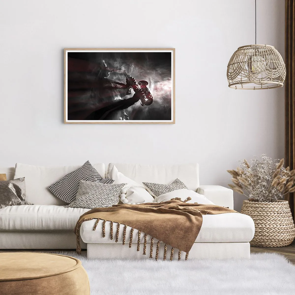 Plakat i ramme af lyst egetræ - I jazzens dampe - 91x61 cm