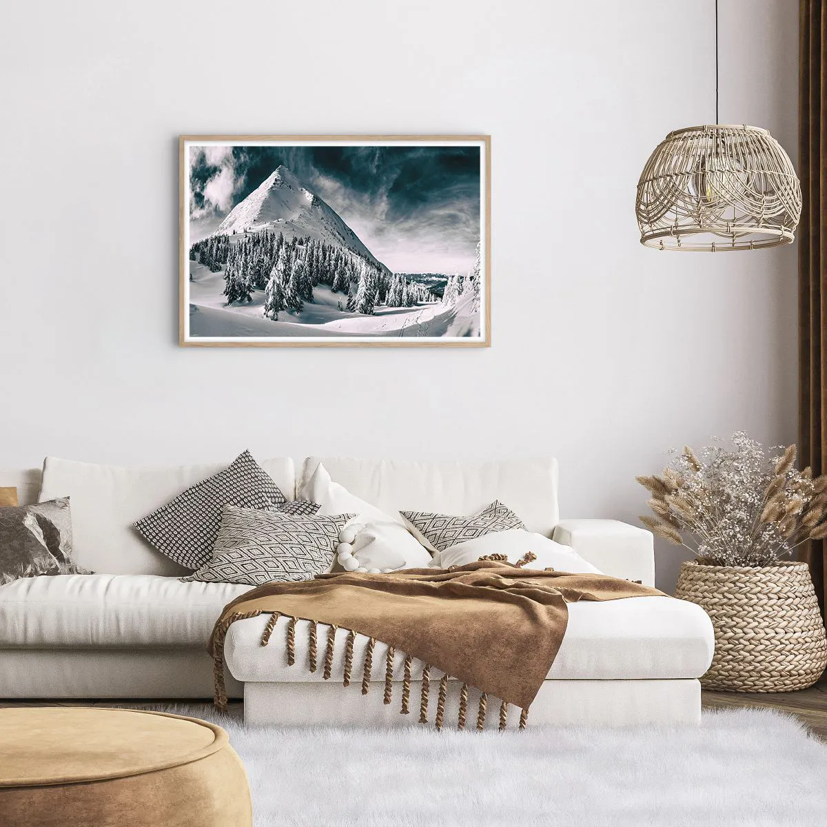 Plakat i ramme af lyst egetræ - Land med sne og is - 91x61 cm