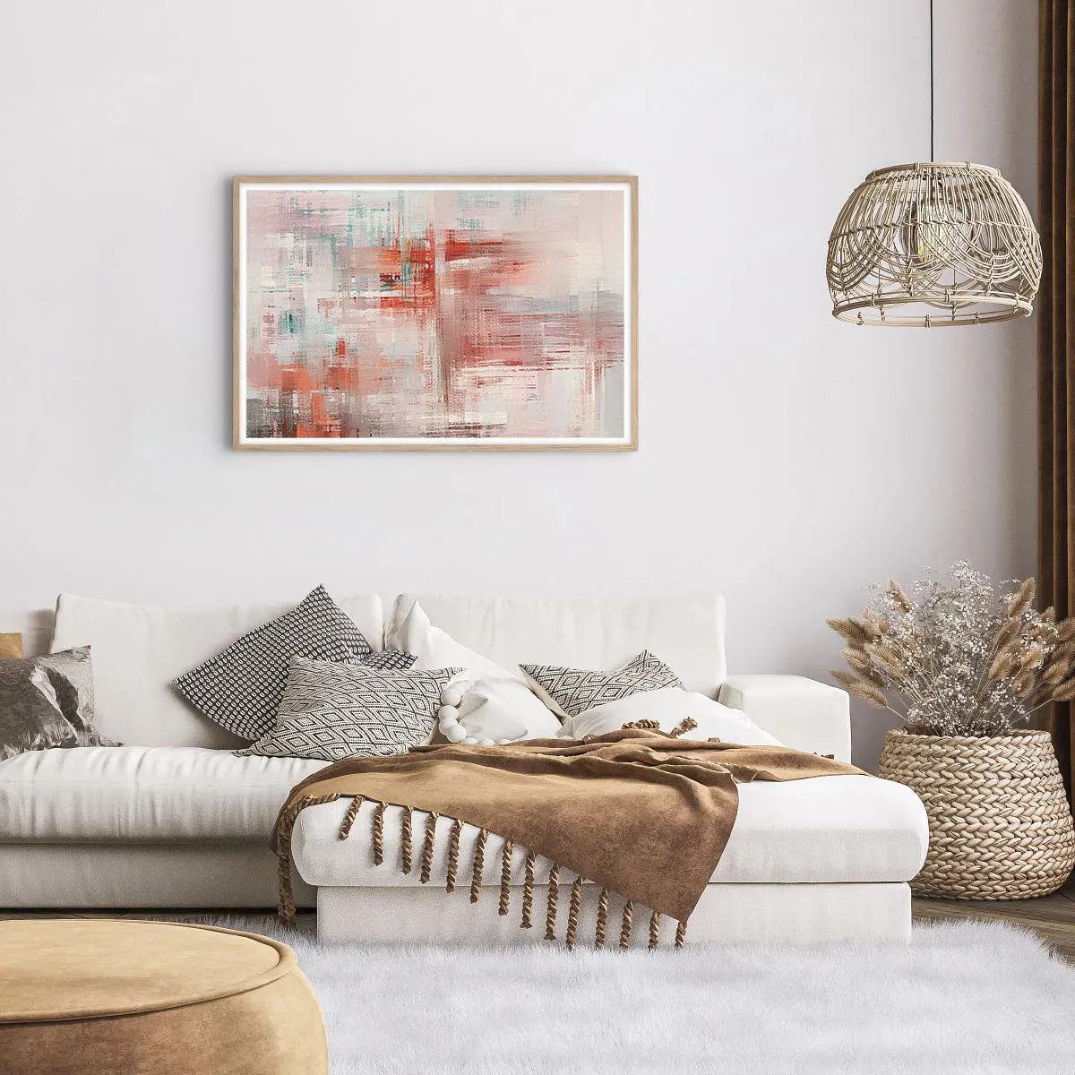 Poster in einem Rahmen aus heller Eiche - Dunstig. Aber rosa - 91x61 cm