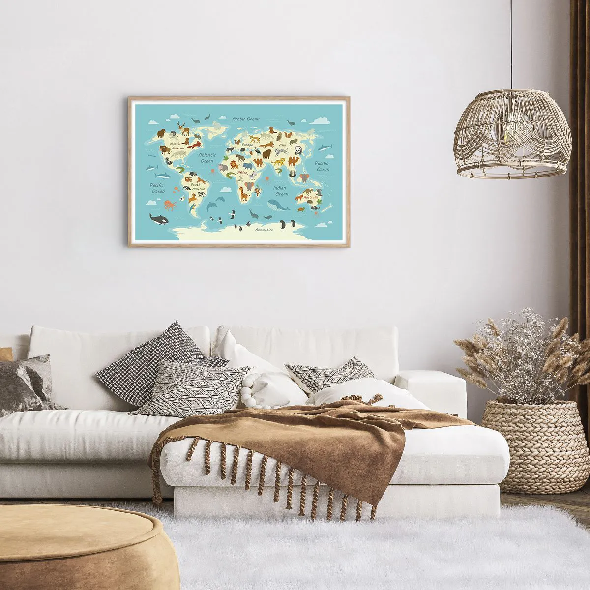 Plakat i ramme af lyst egetræ - Gode naboer - 91x61 cm