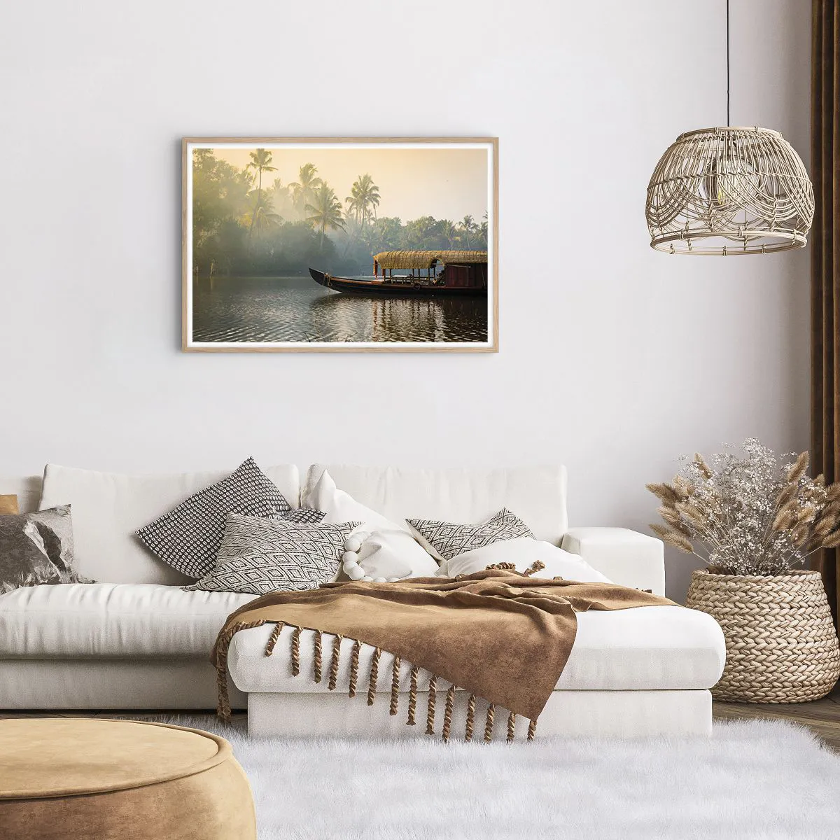 Poster in einem Rahmen aus heller Eiche - Haus am Fluss - 91x61 cm