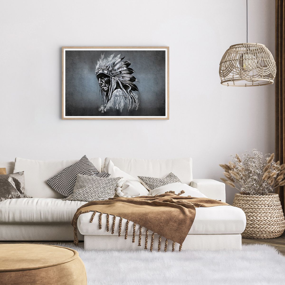 Poster in cornice rovere chiaro Indiano, Poster in cornice rovere chiaro Pennacchio, Poster in cornice rovere chiaro Uomo, Poster in cornice rovere chiaro Cultura, Poster in cornice rovere chiaro Grafica
