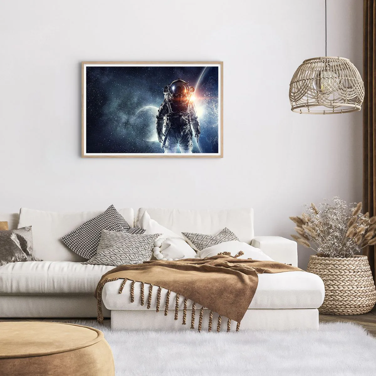 Poster în ramă de stejar deschis - Aventură spațială - 91x61 cm