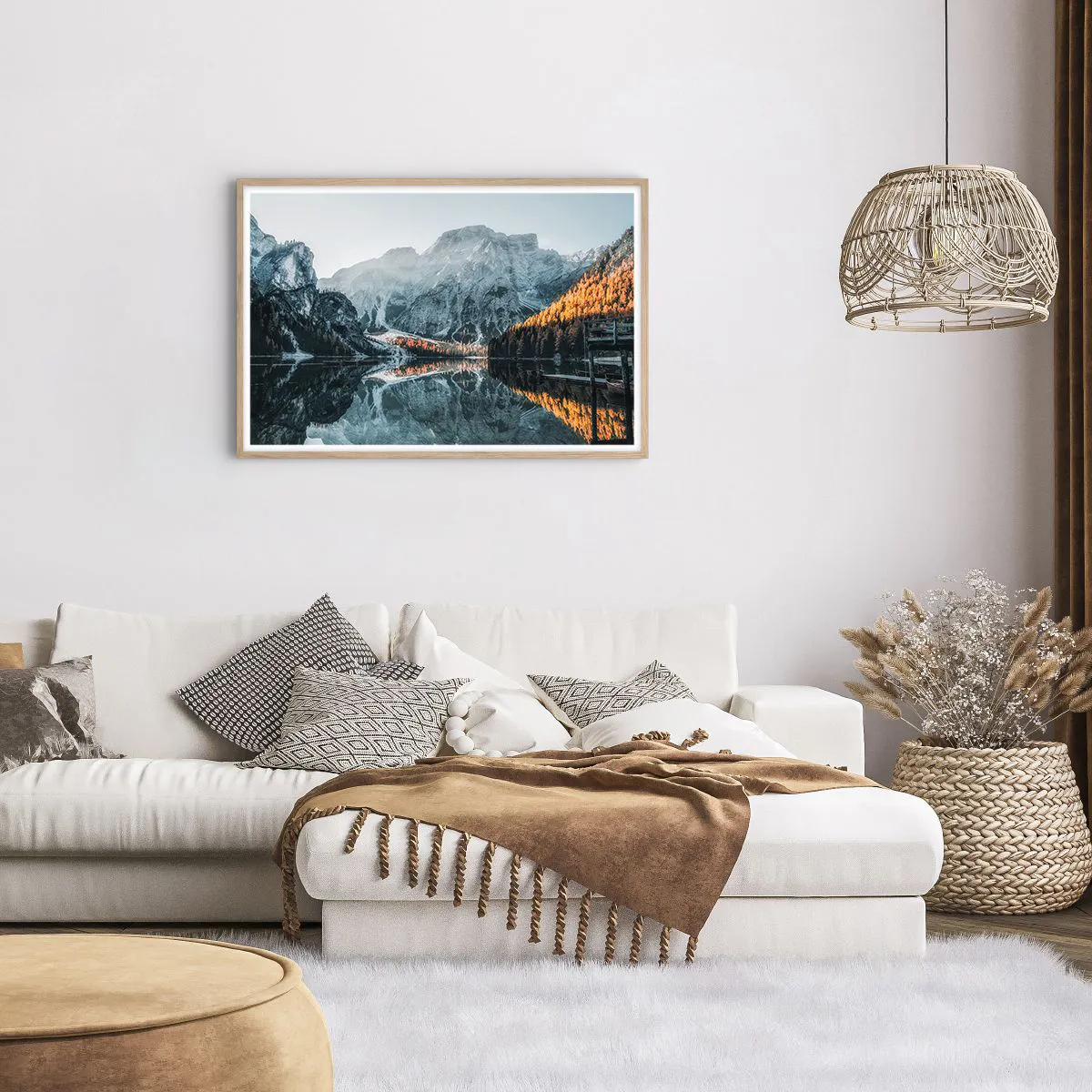 Plakat i ramme af lyst egetræ - Spejllandskab - 91x61 cm