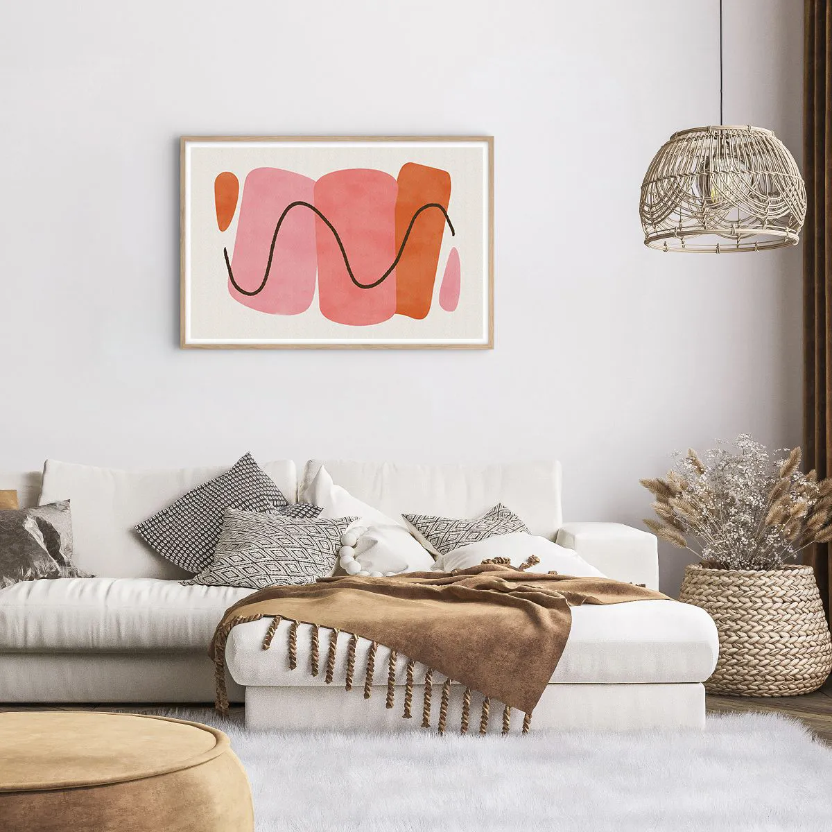 Poster in einem Rahmen aus heller Eiche - Sanfte Bewegung der Formen - 91x61 cm