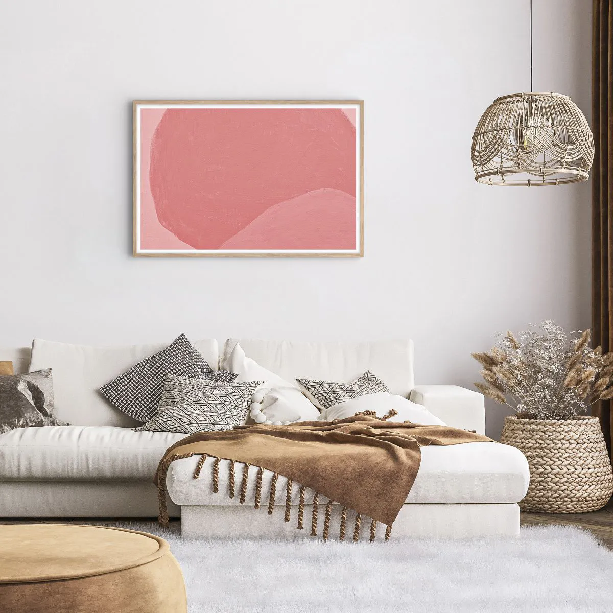 Póster en marco roble claro - Composición orgánica en rosa - 91x61 cm