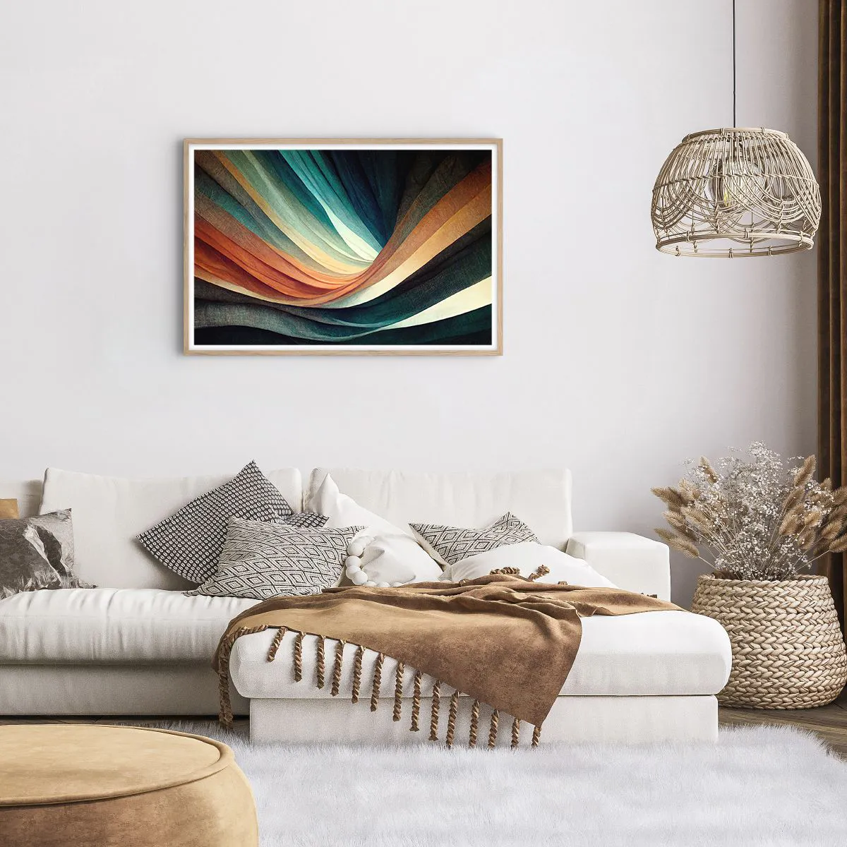 Póster en marco roble claro - Tejido de colores - 91x61 cm