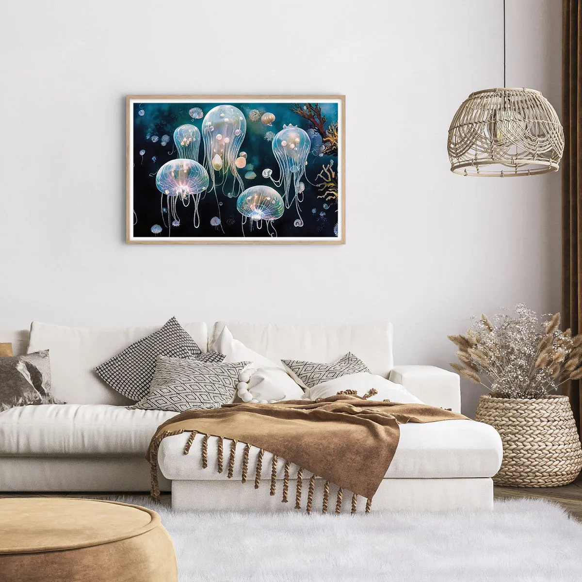 Poster în ramă de stejar deschis - Balul subacvatic - 91x61 cm