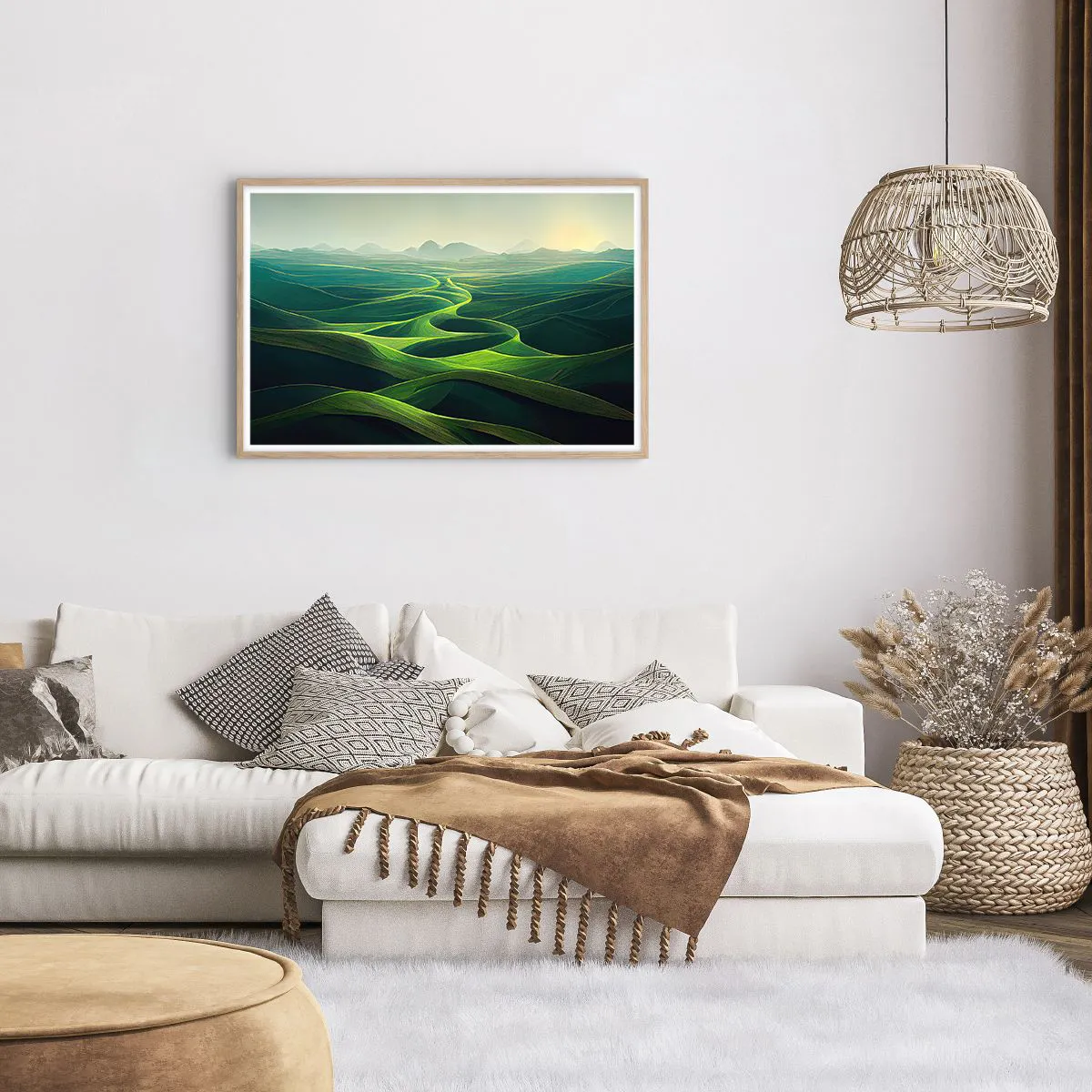 Poster in light oak frame - In Green Valleys - 91x61 cm
