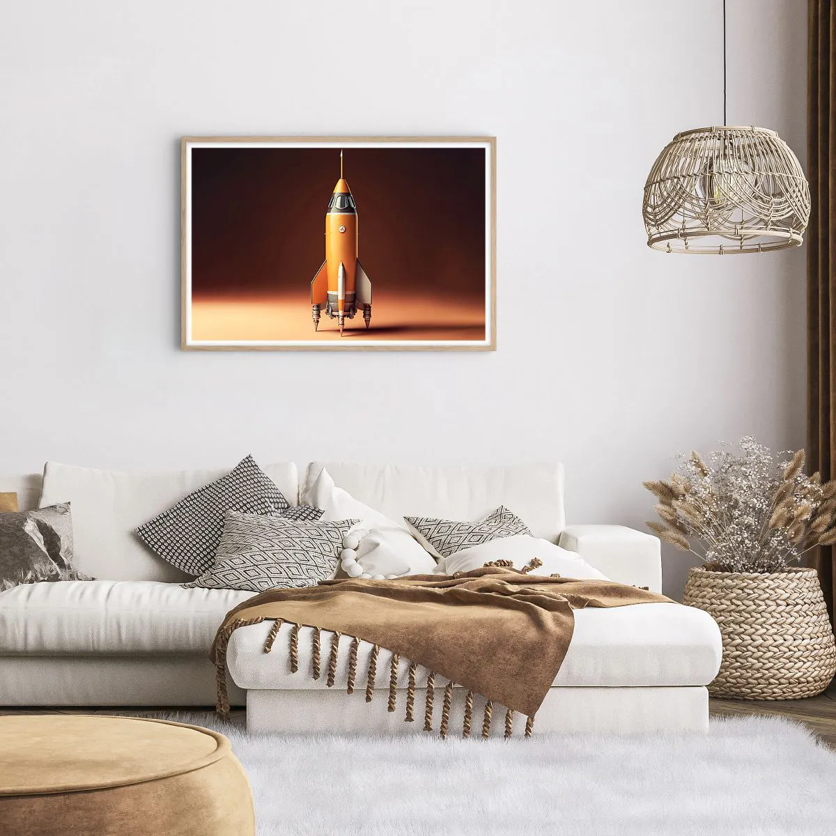 Plakat i ramme af lyst egetræ - Det begynder med en drøm - 91x61 cm