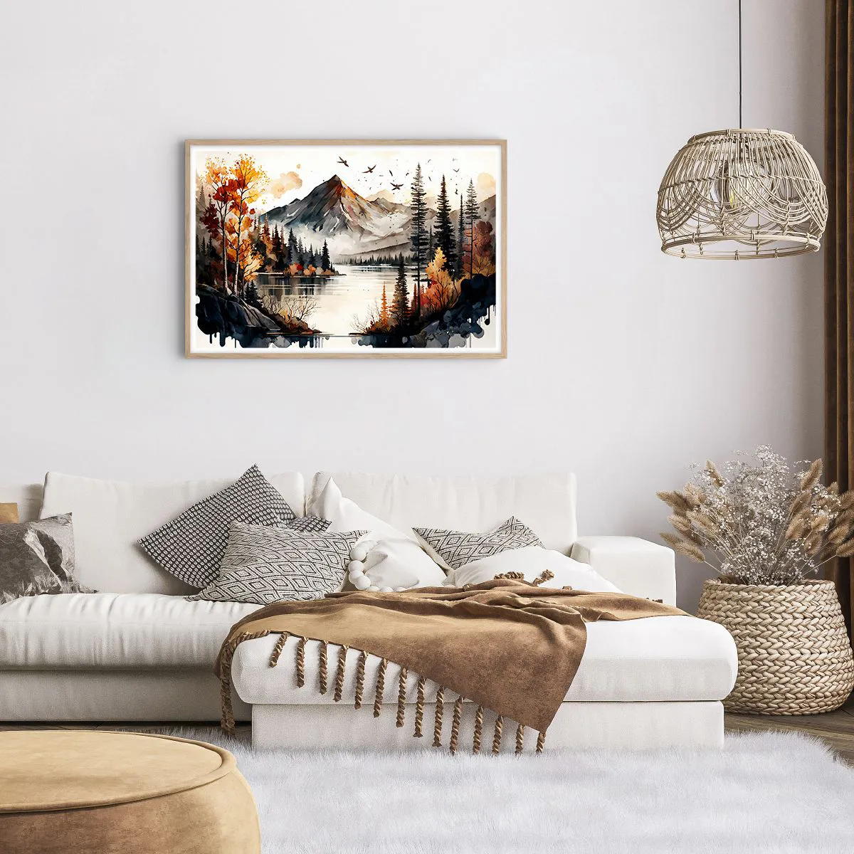 Poster în ramă de stejar deschis - Toamna de aur în munți - 91x61 cm