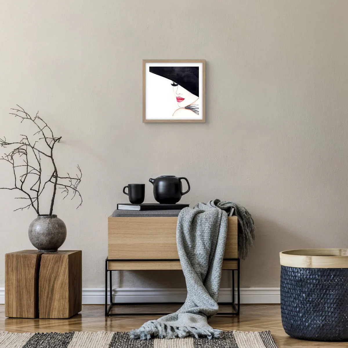 Plakat i ramme af lyst egetræ - Elegance og sensualitet - 30x30 cm