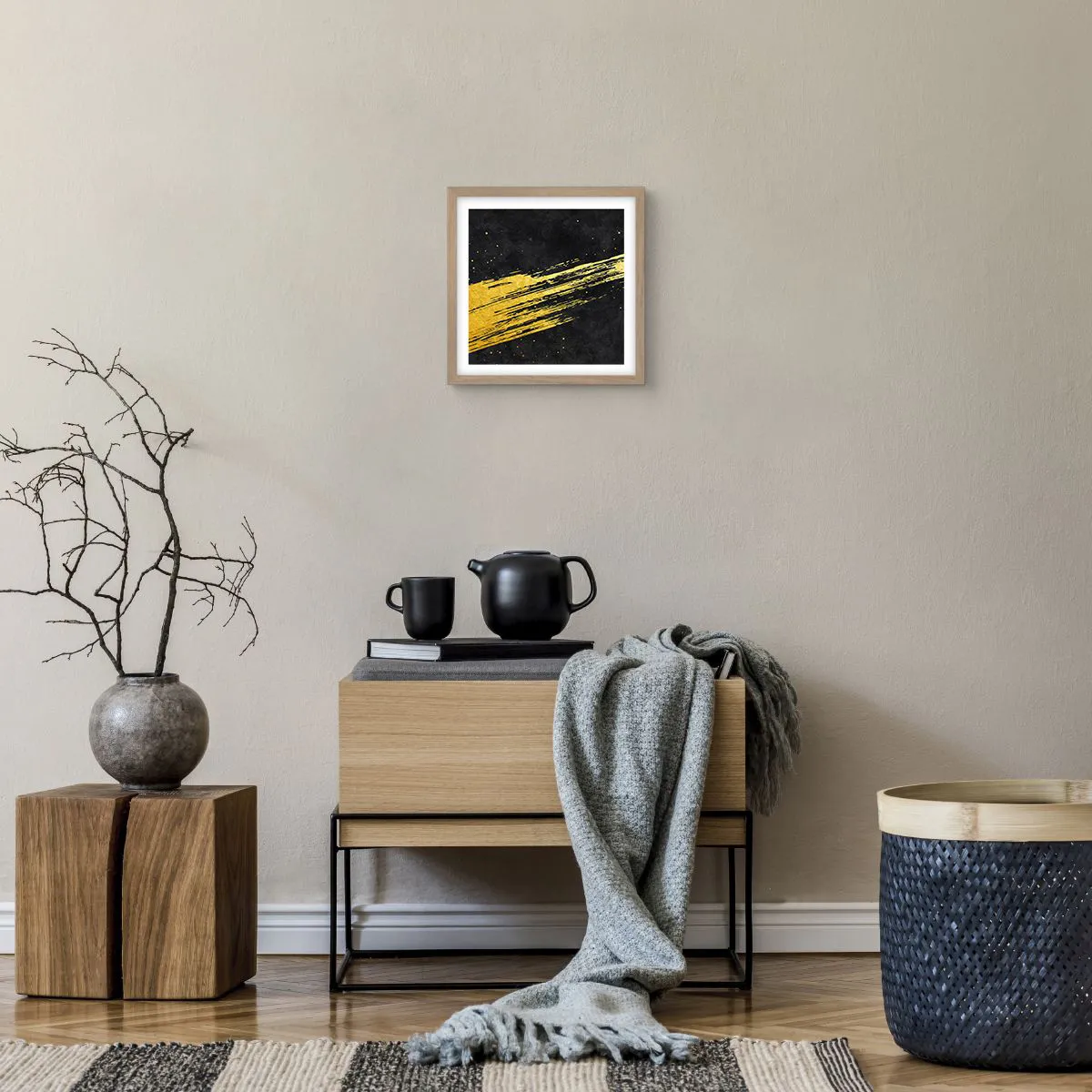 Plakat i ramme af lyst egetræ - Hop ind i hyperrummet - 30x30 cm