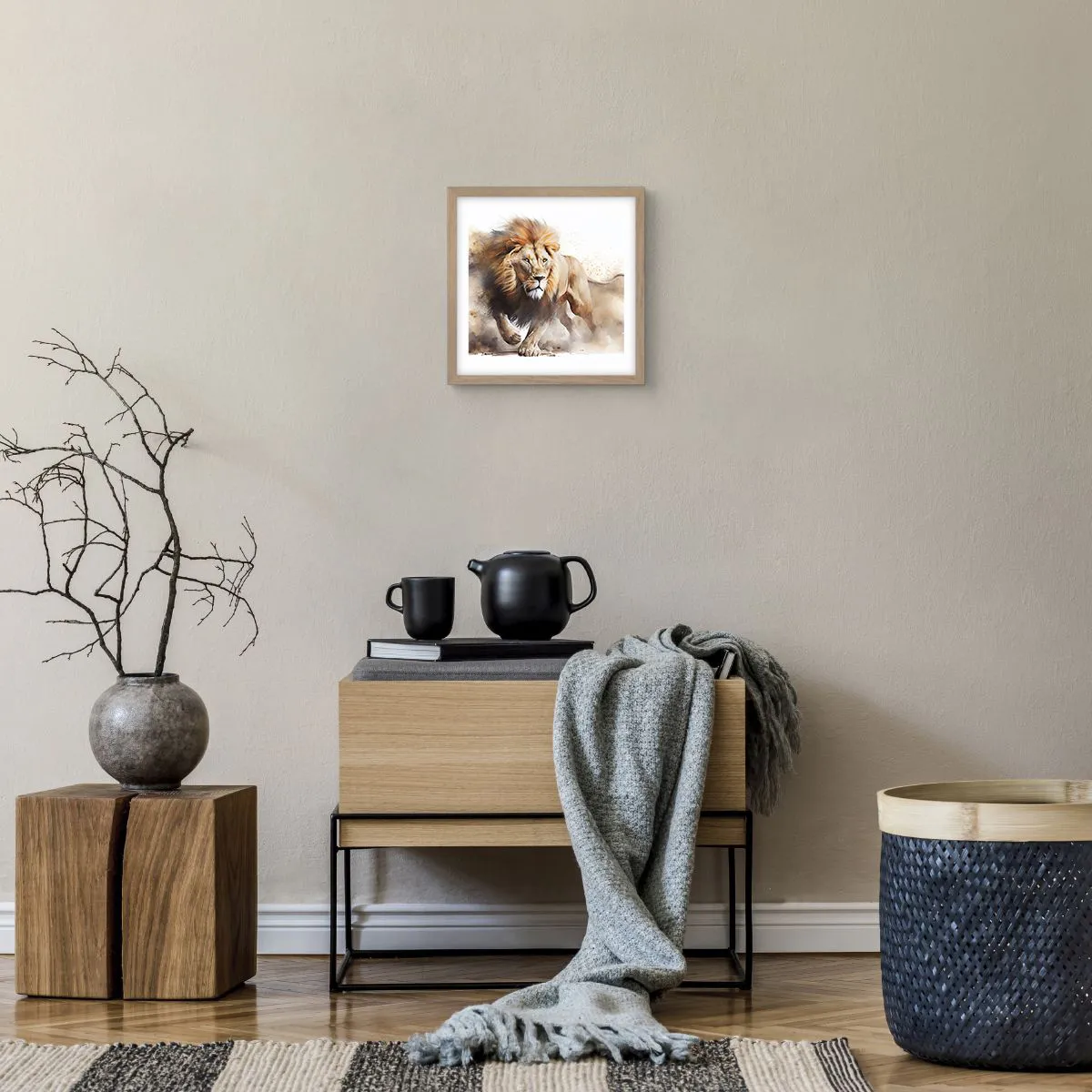 Plakat i ramme af lyst egetræ - Kongen er taget af sted - 30x30 cm