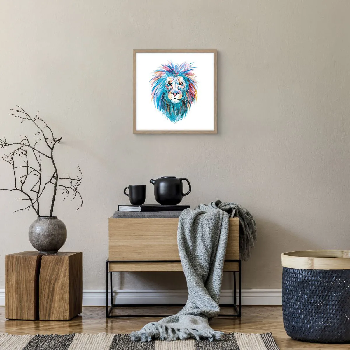 Poster in light oak frame - Electrifying Aura - 40x40 cm