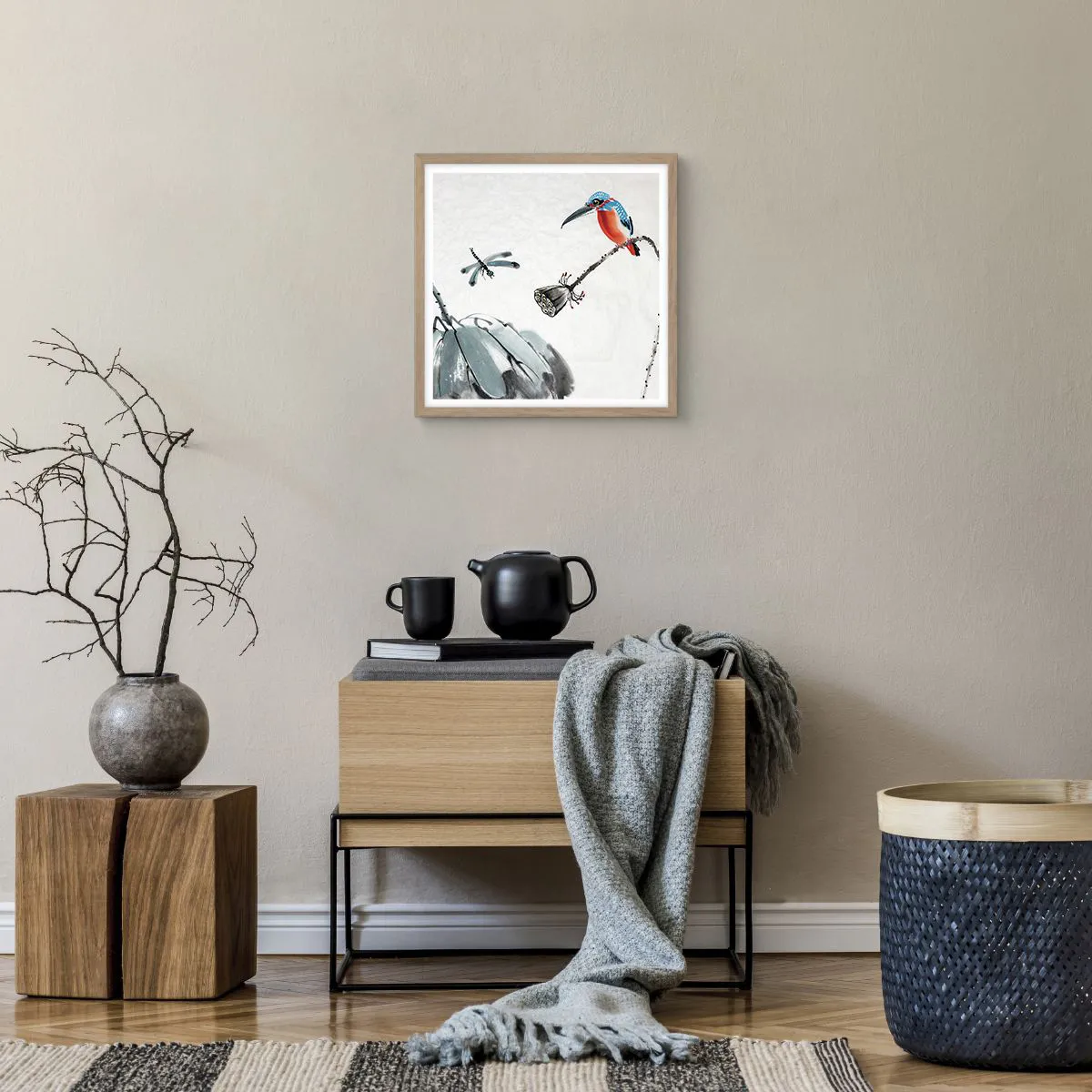 Poster in light oak frame - Life of a Meadow - 40x40 cm