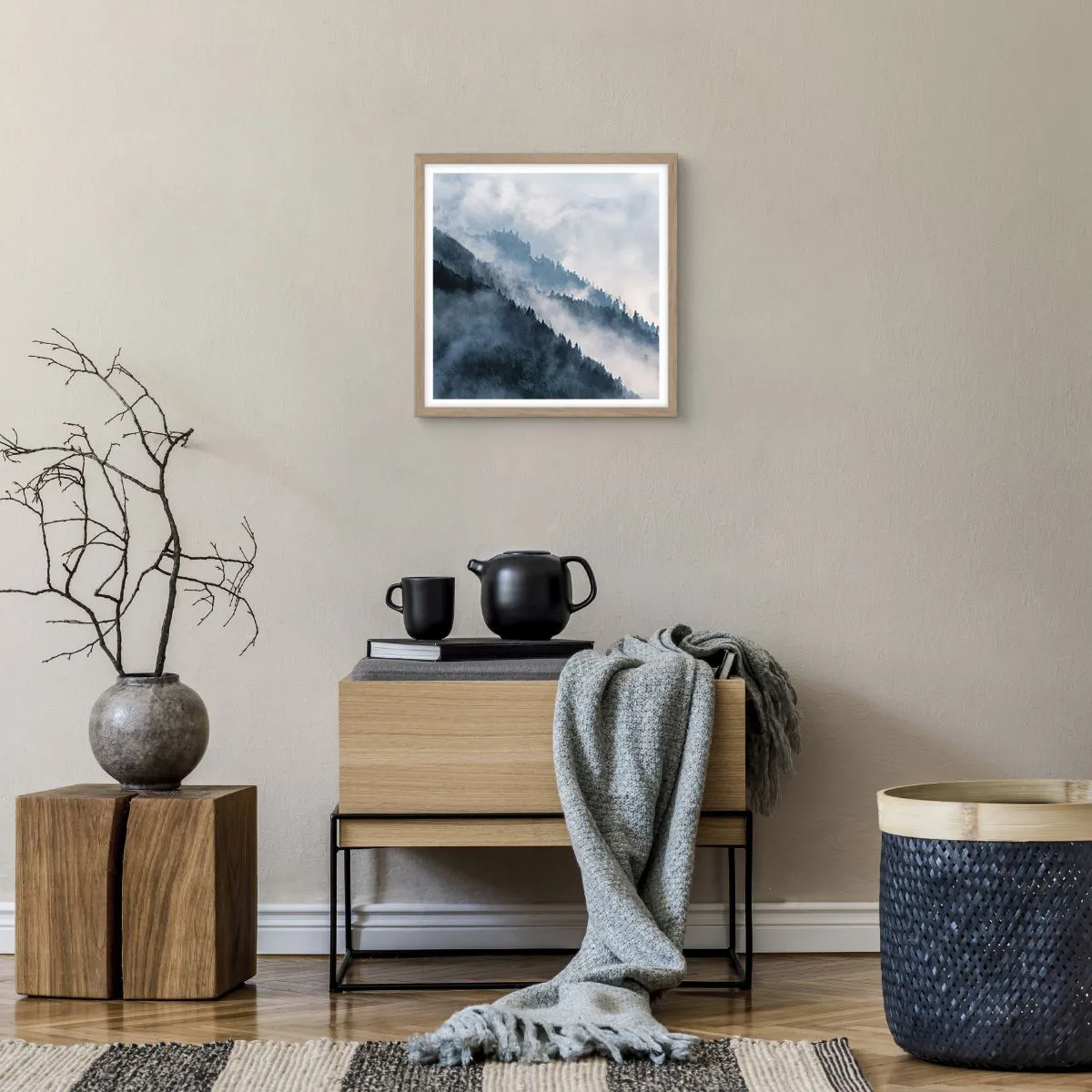 Poster in light oak frame - Mysticism of the Mountains - 40x40 cm