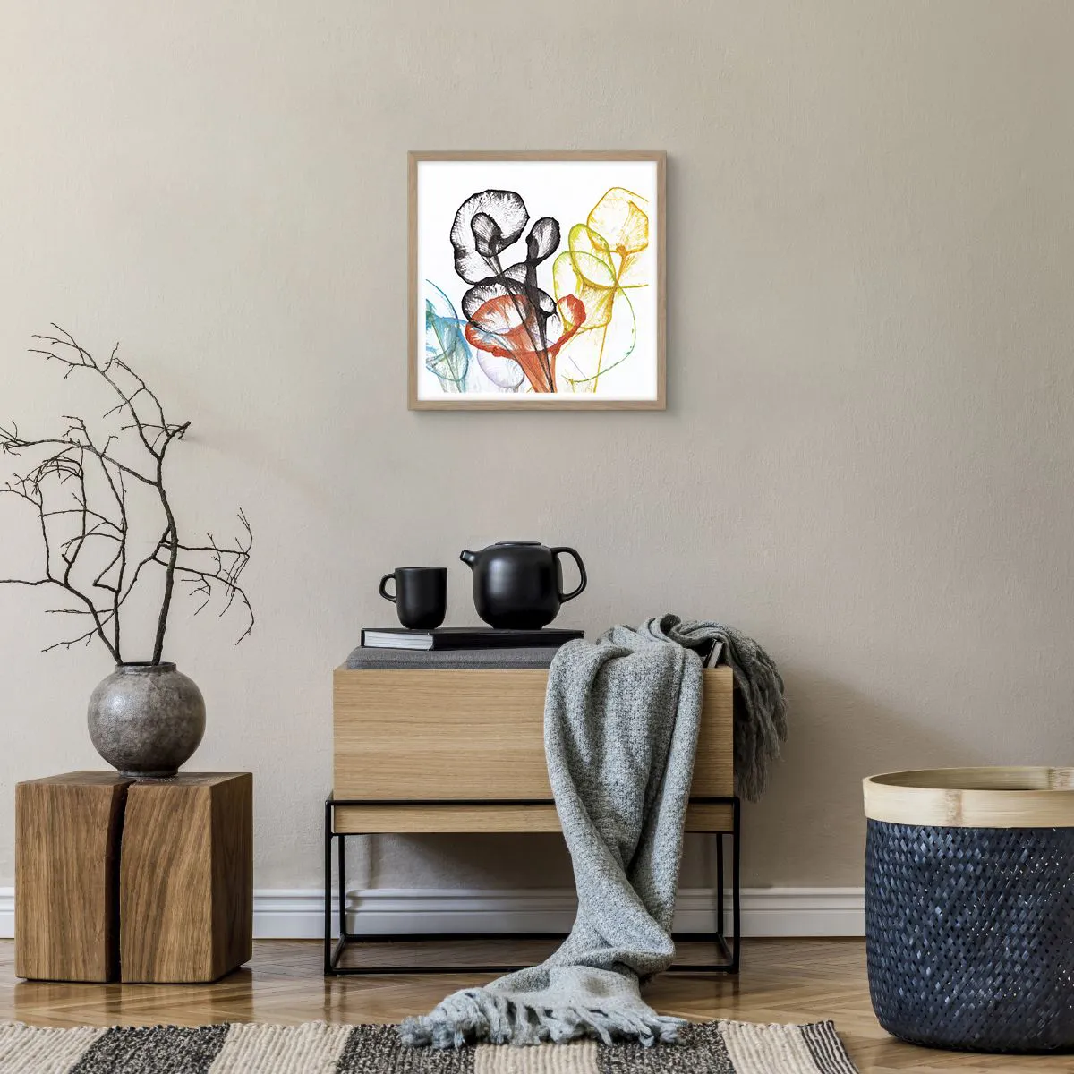 Affiche dans un chêne clair - Poster - Fleurs avec une âme - 40x40 cm