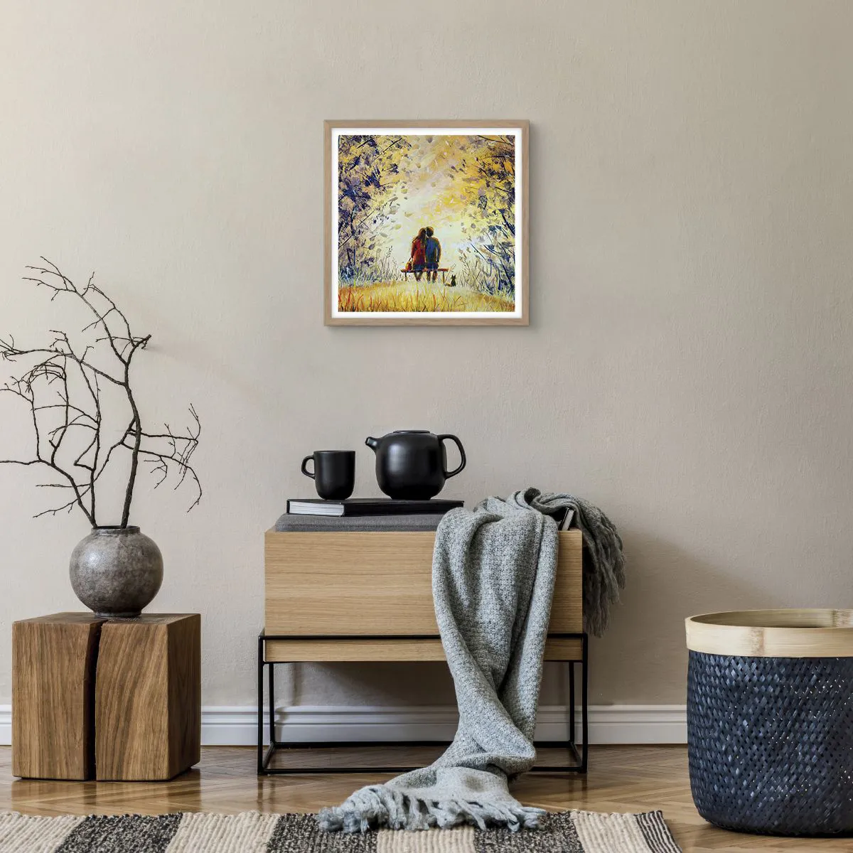 Plakat i ramme af lyst egetræ - Et magisk øjeblik - 40x40 cm