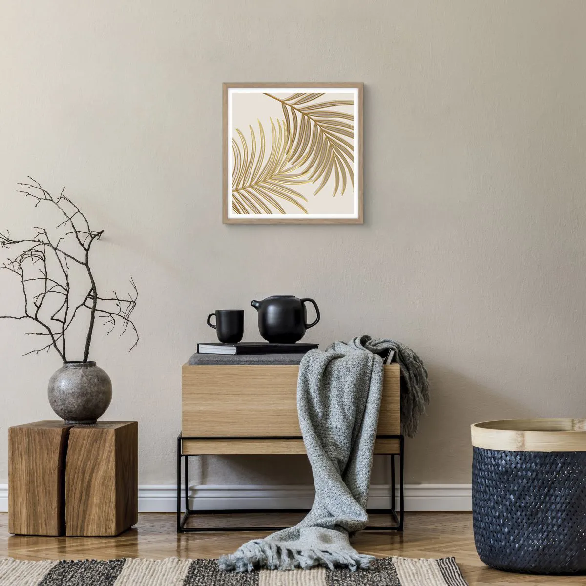 Plakat i ramme af lyst egetræ - Gylden palme! - 40x40 cm