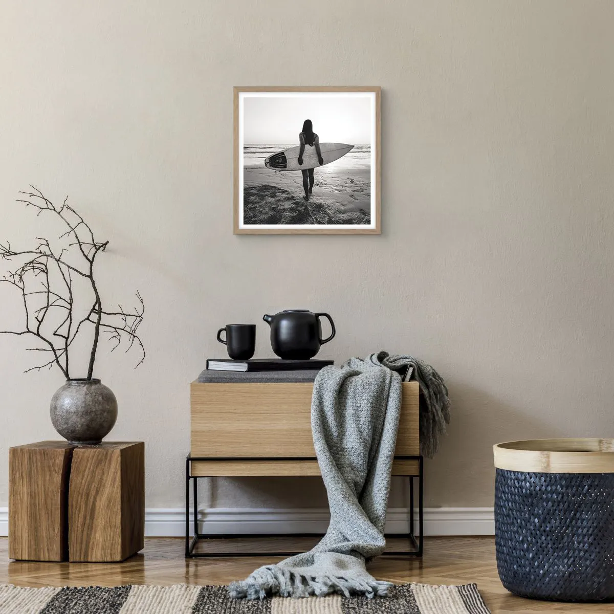 Pôster com moldura de carvalho claro - Filha da onda do mar - 40x40 cm
