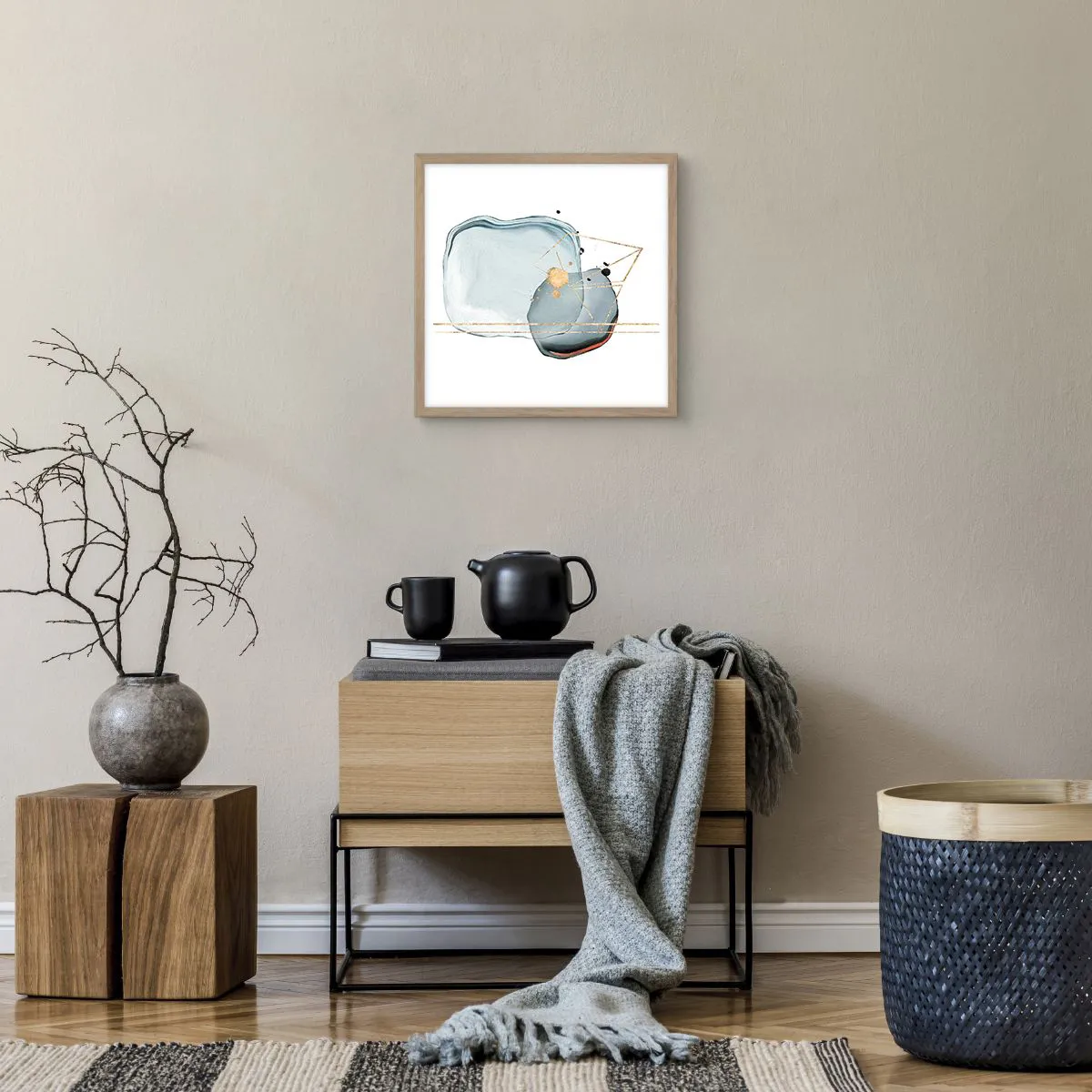 Plakat i ramme af lyst egetræ - En undersøgelse af dråber - 40x40 cm