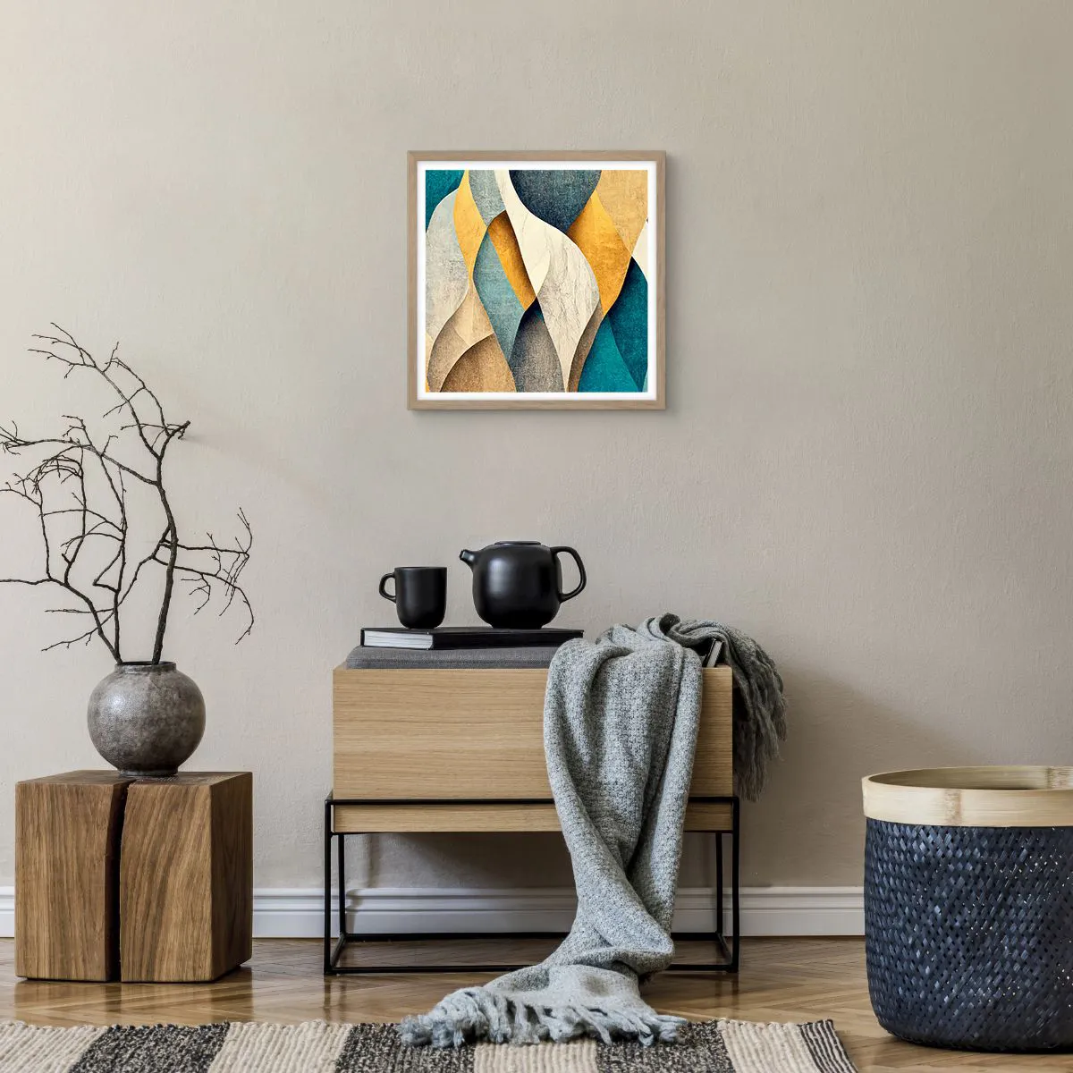 Poster in light oak frame - Rhythm and Undulation - 40x40 cm