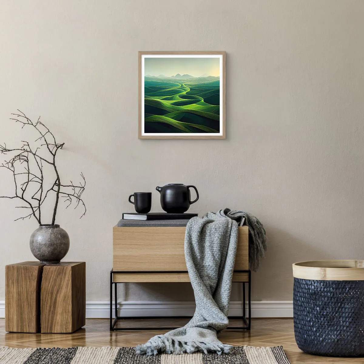 Affiche dans un chêne clair - Poster - Dans les vallées verdoyantes - 40x40 cm