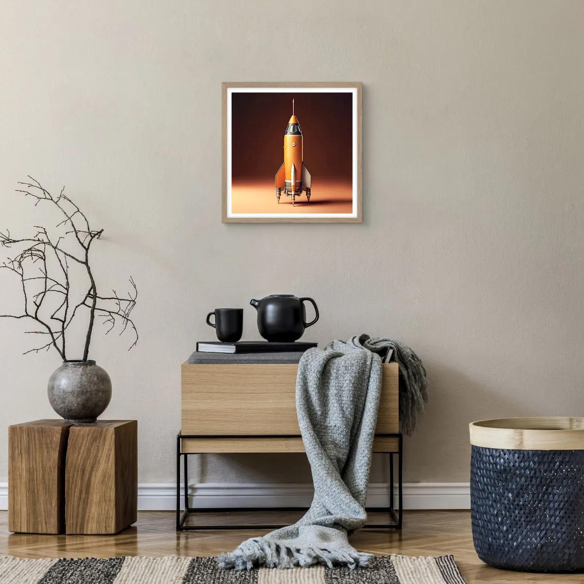 Plakat i ramme af lyst egetræ - Det begynder med en drøm - 40x40 cm